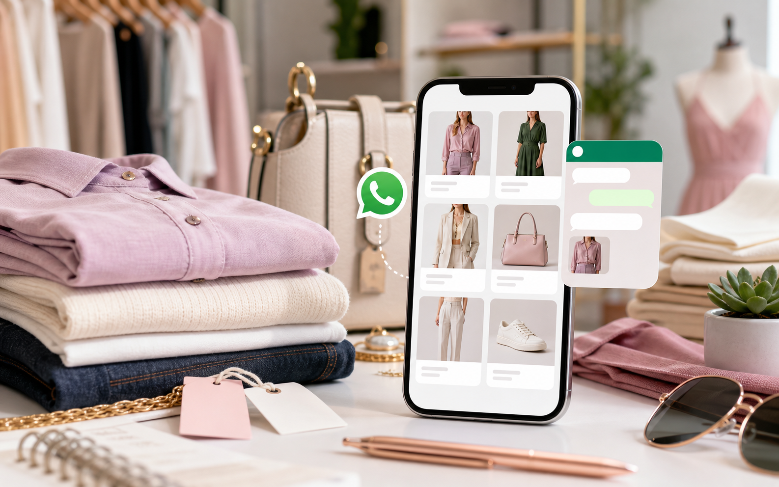 Catálogo online de moda com produto e conversa pelo WhatsApp