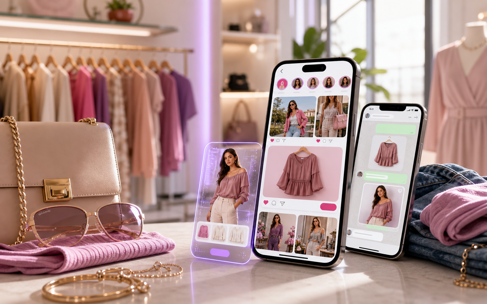 Social commerce de moda com vitrine, provador virtual e WhatsApp